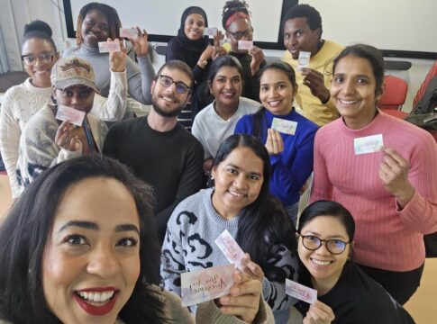 Melanconia Duval-Pazzaglia with students. Photo: University of West London