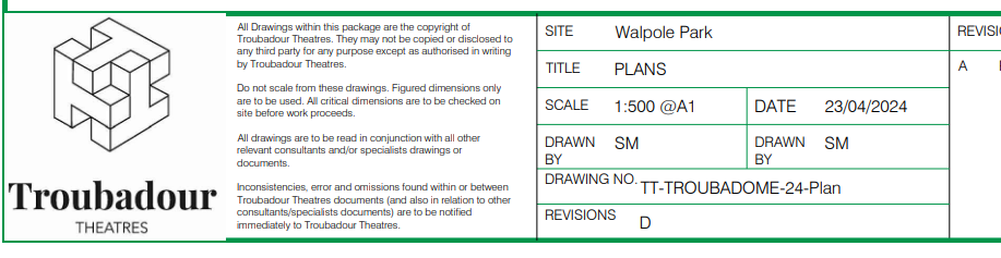Troubadour Theatres site plan for Walpole Park dated April 2024