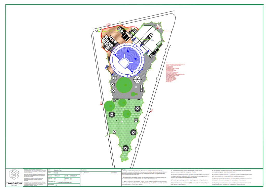 Troubadour Theatres site plan for Walpole Park dated April 2024