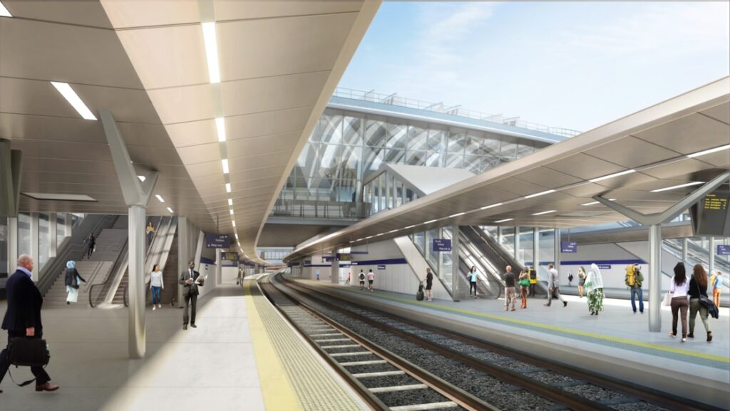 CGI of Old Oak Common Elixabeth line platforms. Image: HS2