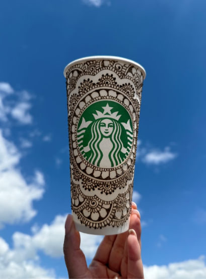 Manii Basran's henna inspired artwork for Starbucks. Photo: Starbucks
