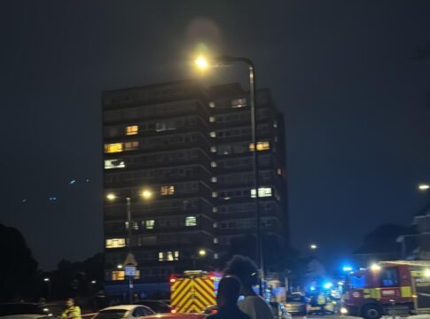 Late night evacuation of Sheringham Tower in Southall. Photo: Supplied by resident
