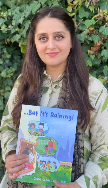 Zainab Shahid with her book But It's Raining!. Photo: Zainab Shahid 