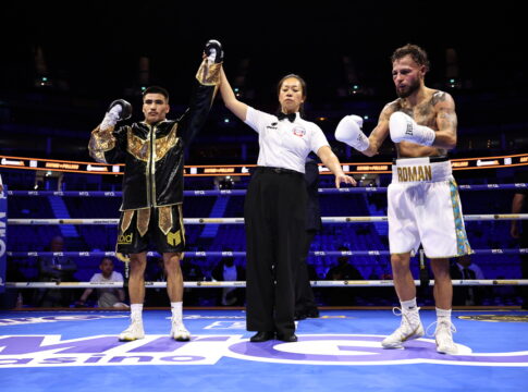 Manny Safari wins his professional debut. Photo: Leigh Dawney/Queensberry Promotions